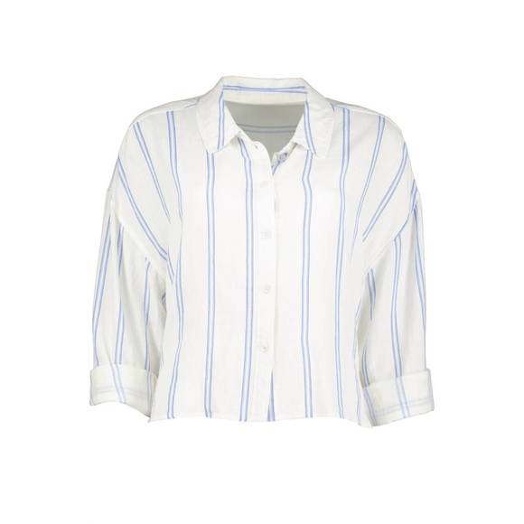 NEW BISHOP + YOUNG summer royale aria stripe blouse in white/blue stripe - Picture 2 of 3